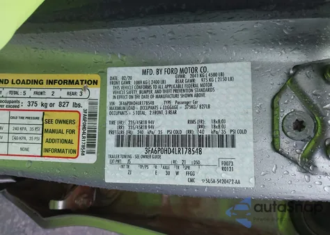 2020 Ford Fusion Se from USA, damaged, VIN 3FA6P0HD4LR178548